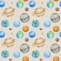 Planets of the solar system Seamless pattern. Outer Space planet Mercury Venus Earth Mars Jupiter Saturn Uranus Neptune Royalty Free Stock Photo