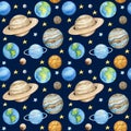 Planets of the solar system Seamless pattern. Outer Space planet Mercury Venus Earth Mars Jupiter Saturn Uranus Neptune Royalty Free Stock Photo