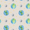 Planets of the solar system Seamless pattern. Outer Space planet Mercury Venus Earth Mars Jupiter Saturn Uranus Neptune Royalty Free Stock Photo