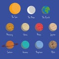Planets of the Solar System Vector Illustration Set, with the moon and the sun Royalty Free Stock Photo