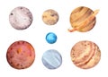 Planets of Solar system. Watercolor cosmic set