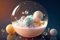 Planets in space galaxy stars made of ice cream and sugar. Crystal pastel sparkle style. Summer wallpaper. Generative AI