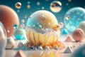 Planets in space galaxy stars made of ice cream and sugar. Crystal pastel sparkle style. Summer wallpaper. Generative AI