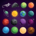 Planets space icon set, cartoon style Royalty Free Stock Photo