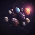 planets in space isolated on black background. planets magical illustration artwork Royalty Free Stock Photo