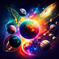 Planets in space with stars and galaxies. Vector illustration for your design AI Generated