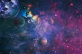 planets  stars and galaxies in outer space showing the beauty of space exploration. Elements furnished by NASA Royalty Free Stock Photo