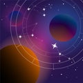 Planets system vector Illustration template on gradient backgroud natal charts with constellation of stars and glowing. For web,