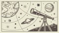 Planets and telescope, astronomy and scientific discovery vector design Generative AI