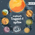 Planets Trappist 1 system colorful vector illustrations Royalty Free Stock Photo