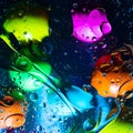 Mixing water and oil on a beautiful color abstract background gradient balls circles and ovals