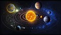 Planets, unreal planetary system, other worlds concept.