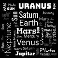 planets word cloud, word cloud use for banner, painting, motivation, web-page, website background, t-shirt & shirt printing,