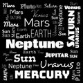 planets word cloud, word cloud use for banner, painting, motivation, web-page, website background, t-shirt & shirt printing,