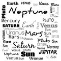 planets word cloud, word cloud use for banner, painting, motivation, web-page, website background, t-shirt & shirt printing,