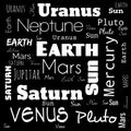 planets word cloud, word cloud use for banner, painting, motivation, web-page, website background, t-shirt & shirt printing,