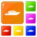 Planing powerboat icons set vector color