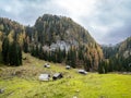 Planini Visevnik huts and lake in seven lakes valley hiking trail,Slovenia