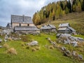 Planini Visevnik huts and lake in seven lakes valley hiking trail,Slovenia