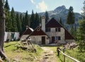Planinski dom pri Krnskih jezerih mountain hut in Julian Alps Royalty Free Stock Photo