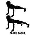 PLank jacks. Plank. Planking. Sport exersice. Silhouettes of woman doing exercise. Workout, training