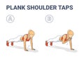 Plank Shoulder Taps Female Home Workout Exercise Guidance. Woman Doing Shoulder Touches from Plank