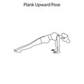 Plank upward pose yoga workout outline. Healthy lifestyle vector illustration