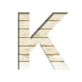 Plank wall font. The letter K cut out of paper on a old plank wall with faded paint. Set of decorative fonts on wood