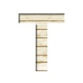 Plank wall font. The letter T cut out of paper on a old plank wall with faded paint. Set of decorative fonts on wood Royalty Free Stock Photo