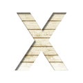 Plank wall font. The letter X cut out of paper on a old plank wall with faded paint. Set of decorative fonts on wood