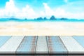 Plank wood or table top with Summer beach and sea water background. Royalty Free Stock Photo