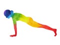 Plank Yoga Pose, 7 color chakra watercolor painting, hand drawn Royalty Free Stock Photo