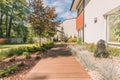 Planked terrace in sunny backyard Royalty Free Stock Photo