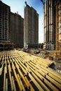 On planking between buildings under construction