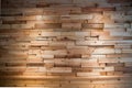 Planks brown wooden panel wall with two dimming downlight lights