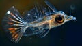 A the plankton there is a larger more noticeable organism a tiny fish with wide eyes and shimmering scales. This fish is