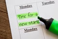 planner calendar monday with highlighted inscription time for a new start Royalty Free Stock Photo
