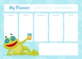 Planner with Cute Green Leaping Frog Character Vector Template Royalty Free Stock Photo