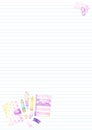 Planner or diary white paper sheet with colorful cartoon watercolor stationery items or back to school clipart including note paÃÂ²