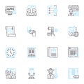 Planner linear icons set. Organization, Time-management, Productivity, Schedule, Agenda, Task-planning, Goal-setting