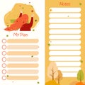 Planner - My Plan and Notes. Fall affairs planner. redhead girl with flowing hair and autumn leaves with list of notes