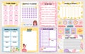 Planner notebook. Decorated daily, monthly and weekly plan template. To do list, schedule and habit tracker. Organizer