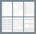 Planner pages. Notebook agenda diary vertical pages template goals organizer vector designs