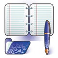 Planner pen folder blue set Royalty Free Stock Photo