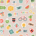 Planner sticker pattern. Journal sticky items for planning daily routine processes recent vector seamless background