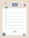 Planner sticker. To do list. Blank checklist page design. Cartoon diary and notebook sheet. Journal marks. Tasks