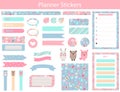 Planner stickers with cute animals and flowers Royalty Free Stock Photo