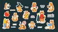Planner stickers with cute tigers. New Year 2022. Vector flat illustrations of smiling tiger. Clip art for scheduler