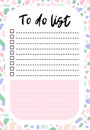 Daily planner, to-do list with note stiker decorated with terrazzo pattern and trendy lettering