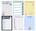 Cute weekly planner background for kids with cute and kawaii unicorn characters. Royalty Free Stock Photo